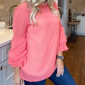 ✨ Coral Blouse Layered 3/4 Bishop Sleeve ✨✨